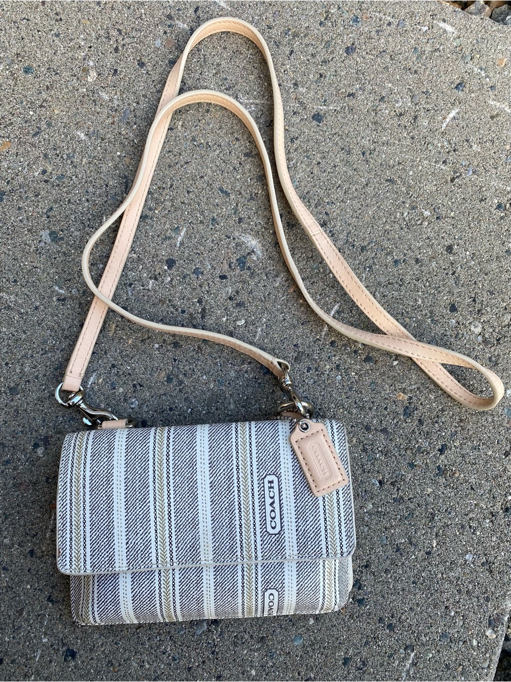 Coach Legacy Weekend Ticking Stripe Leather Wallet Crossbody